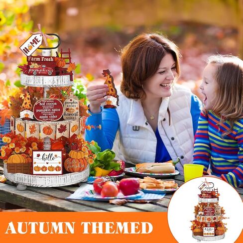 Thyle 15 Pcs Fall Tiered Tray Decor Pumpkin Maple Leaf Tray Decor Farmhouse Fall Decor for Home Fall Wooden Block Signs Autumn Thanksgiving Truck Table Decor in Saudi Arabia