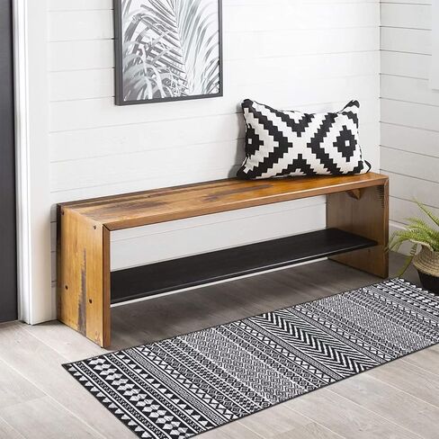 COZYLOOM Washable Rug 2x12 Vintage Low Pile Entryway Rug Runner Boho Geometric Hallway Runners Moroccan Distressed Runner Rug Kitchen Mat Chenille Living Room Home Office Runner Rug, Black in Kuwait