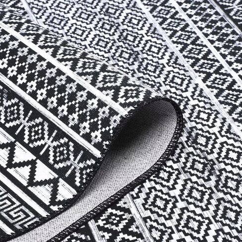 COZYLOOM Washable Rug 2x12 Vintage Low Pile Entryway Rug Runner Boho Geometric Hallway Runners Moroccan Distressed Runner Rug Kitchen Mat Chenille Living Room Home Office Runner Rug, Black in Kuwait