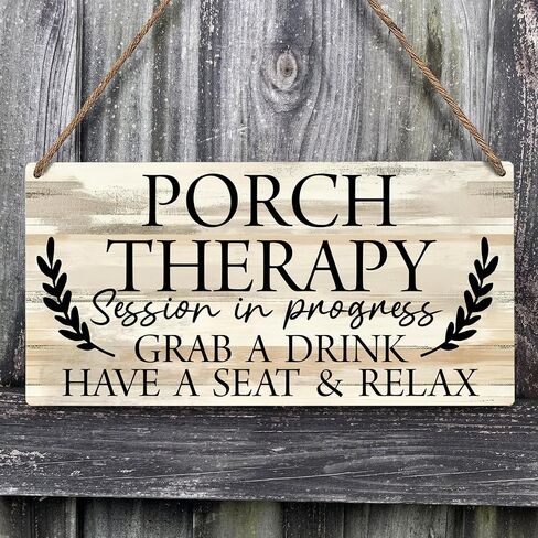JXREQ Welcome Porch Sign Front Door Decor Wooden Hanging Wall Decor, Front Back Porch Patio Decoration Deck Bar Garden Backyard Decor, Porch Therapy Session in Progress Sign, 12x6 Inch in Saudi Arabia