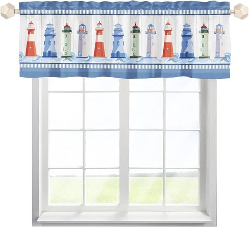 Lighthouse Kitchen Curtains Valances, Coastal Nautical Window Valances Rod Pocket, Ocean Theme Window Topper Curtain for Living Room Bedroom Bathroom 54x18 inch, 1 Panel in Saudi Arabia
