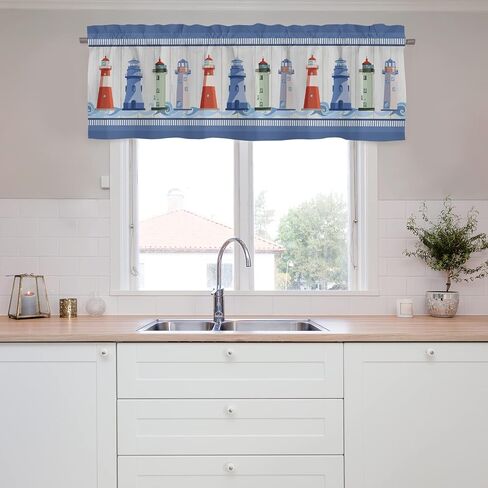 Lighthouse Kitchen Curtains Valances, Coastal Nautical Window Valances Rod Pocket, Ocean Theme Window Topper Curtain for Living Room Bedroom Bathroom 54x18 inch, 1 Panel in Saudi Arabia