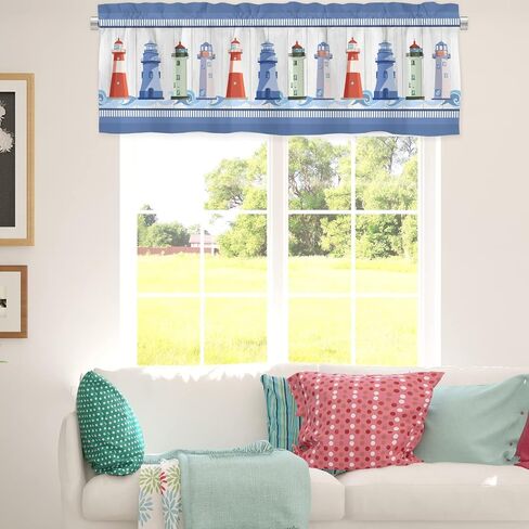 Lighthouse Kitchen Curtains Valances, Coastal Nautical Window Valances Rod Pocket, Ocean Theme Window Topper Curtain for Living Room Bedroom Bathroom 54x18 inch, 1 Panel in Saudi Arabia