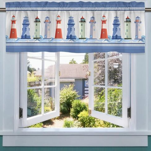 Lighthouse Kitchen Curtains Valances, Coastal Nautical Window Valances Rod Pocket, Ocean Theme Window Topper Curtain for Living Room Bedroom Bathroom 54x18 inch, 1 Panel in Saudi Arabia