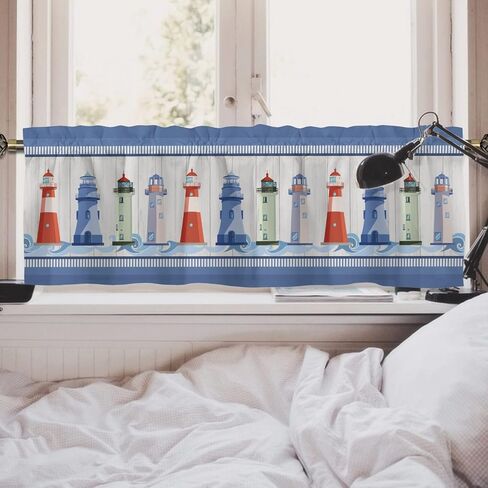 Lighthouse Kitchen Curtains Valances, Coastal Nautical Window Valances Rod Pocket, Ocean Theme Window Topper Curtain for Living Room Bedroom Bathroom 54x18 inch, 1 Panel in Saudi Arabia