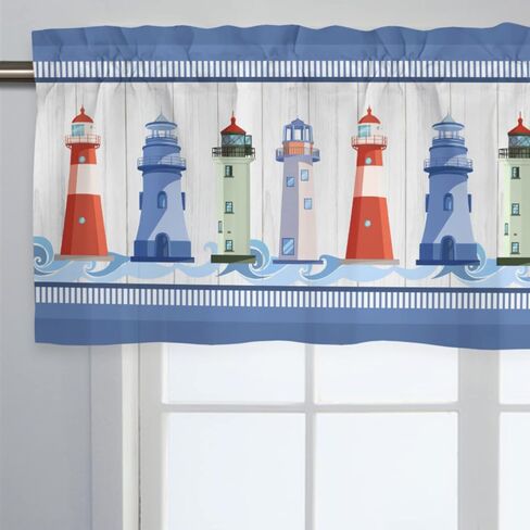 Lighthouse Kitchen Curtains Valances, Coastal Nautical Window Valances Rod Pocket, Ocean Theme Window Topper Curtain for Living Room Bedroom Bathroom 54x18 inch, 1 Panel in Saudi Arabia