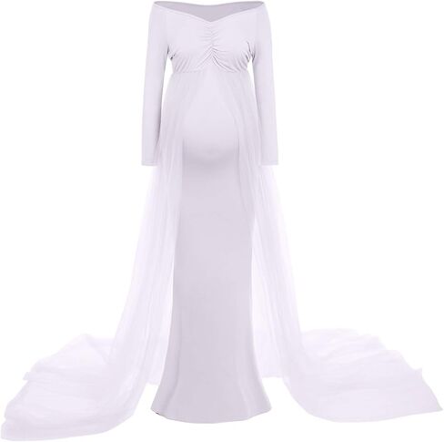 فستان حمل انيق للنساء الحوامل باكمام طويلة وقبة V وقصة ضيقة من الشيفون لالتقاط الصور in Kuwait