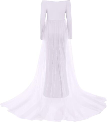 فستان حمل انيق للنساء الحوامل باكمام طويلة وقبة V وقصة ضيقة من الشيفون لالتقاط الصور in Kuwait