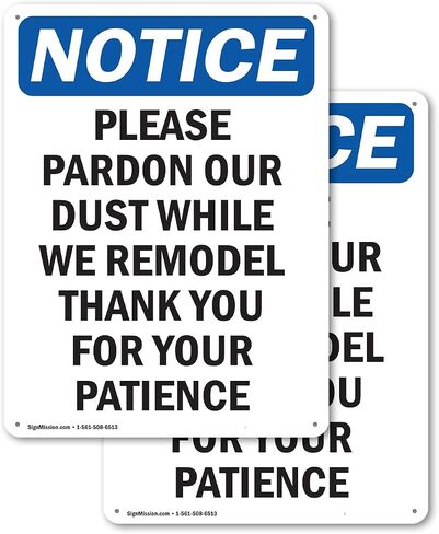 (2 Pack) Please Pardon Our Dust While We OSHA Notice Sign 7 Inch X 10 Inch Plastic Sign, Weather Resistant, UV Protected for Workplace, Business, and Construction Site, Made in the USA in Saudi Arabia