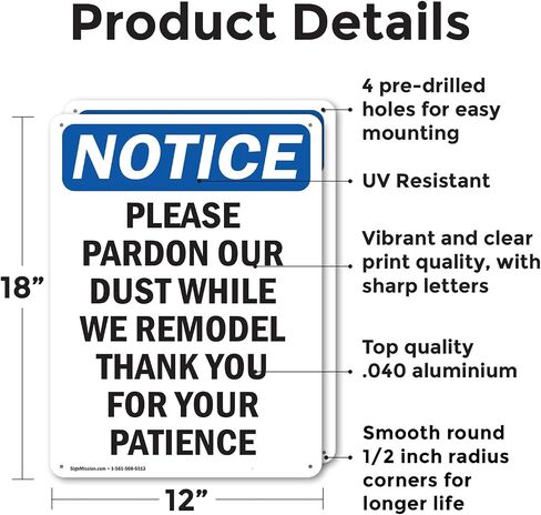 (2 Pack) Please Pardon Our Dust While We OSHA Notice Sign 7 Inch X 10 Inch Plastic Sign, Weather Resistant, UV Protected for Workplace, Business, and Construction Site, Made in the USA in Saudi Arabia