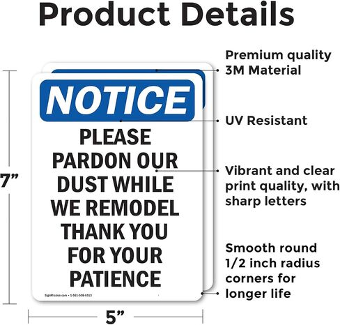 (2 Pack) Please Pardon Our Dust While We OSHA Notice Sign 7 Inch X 10 Inch Plastic Sign, Weather Resistant, UV Protected for Workplace, Business, and Construction Site, Made in the USA in Saudi Arabia