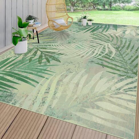 Vaukki Patio Outdoor Rug, Non Slip Picnic Outdoor Rug for Patio, Leaf Washable Outside Deck Area Rug, Outdoor Camping Carpet for RV, Deck, Camping and Patio (Green, 8'x10') in Saudi Arabia