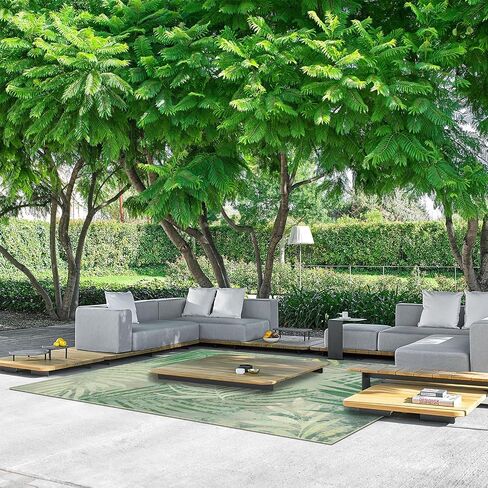 Vaukki Patio Outdoor Rug, Non Slip Picnic Outdoor Rug for Patio, Leaf Washable Outside Deck Area Rug, Outdoor Camping Carpet for RV, Deck, Camping and Patio (Green, 8'x10') in Saudi Arabia
