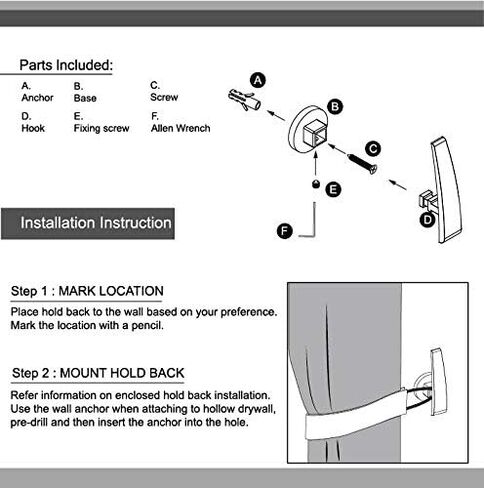 عائق مثبت على الحائط من Waning Moon لألواح الستائر، خطاف ربط، مجموعة من 2، لمسة نهائية من الكروم المصقول in Kuwait