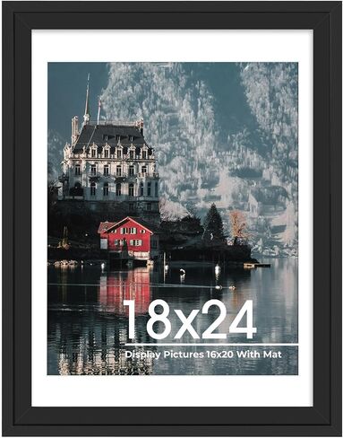 AUEAR, Solid Wood 18X24 Poster Frame - Displays 16X20 Pictures with Mat or 18X24 Without Mat, Wide Moulding Frame for Wall Mounting Display, Photo Frames (Black, 1 Pack) in Saudi Arabia