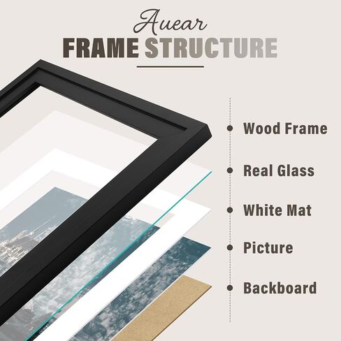 AUEAR, Solid Wood 18X24 Poster Frame - Displays 16X20 Pictures with Mat or 18X24 Without Mat, Wide Moulding Frame for Wall Mounting Display, Photo Frames (Black, 1 Pack) in Saudi Arabia