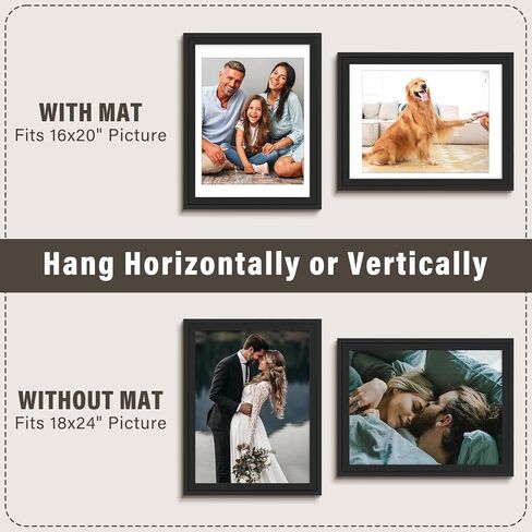 AUEAR, Solid Wood 18X24 Poster Frame - Displays 16X20 Pictures with Mat or 18X24 Without Mat, Wide Moulding Frame for Wall Mounting Display, Photo Frames (Black, 1 Pack) in Saudi Arabia