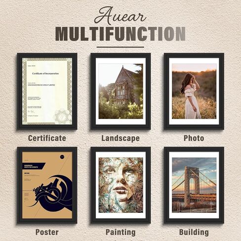 AUEAR, Solid Wood 18X24 Poster Frame - Displays 16X20 Pictures with Mat or 18X24 Without Mat, Wide Moulding Frame for Wall Mounting Display, Photo Frames (Black, 1 Pack) in Saudi Arabia