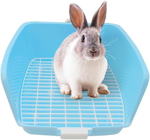 kathson Rabbit Litter Box Toilet, Plastic Square Bunny Corner Litter Box, Pet Potty Trainer Box for Small Animal Guinea Pig Ferret Hamster Hedgehog (Pink) in Kuwait