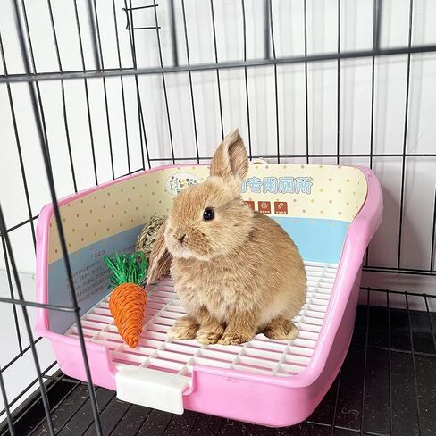 kathson Rabbit Litter Box Toilet, Plastic Square Bunny Corner Litter Box, Pet Potty Trainer Box for Small Animal Guinea Pig Ferret Hamster Hedgehog (Pink) in Kuwait
