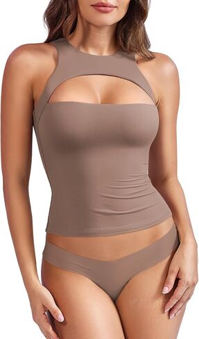 YEOREO Double Lined Tank Tops for Women High Neck Basic Y2K Going Out Tops Breynne Open Back Workout Yoga Crop Top in Saudi Arabia
