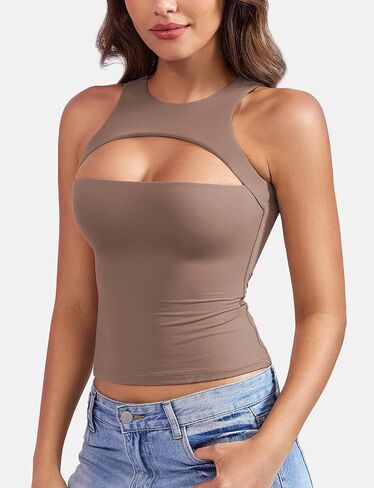 YEOREO Double Lined Tank Tops for Women High Neck Basic Y2K Going Out Tops Breynne Open Back Workout Yoga Crop Top in Saudi Arabia