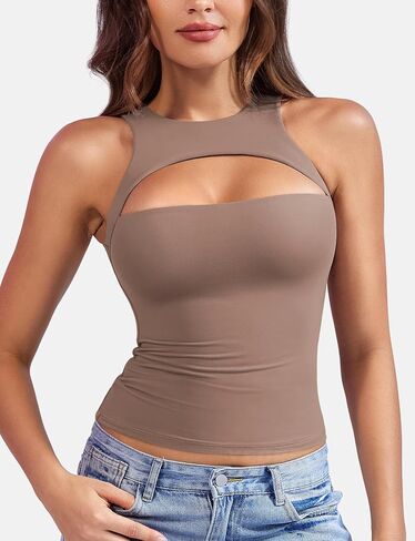 YEOREO Double Lined Tank Tops for Women High Neck Basic Y2K Going Out Tops Breynne Open Back Workout Yoga Crop Top in Saudi Arabia
