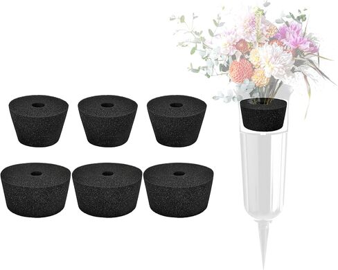 مجموعة من 6 مزهريات رغوية زهرية حامل زهور مقبرة مستديرة كبيرة مقاس 4.4 بوصة مزهرية قبر سوداء مع فتحات صغيرة مقاس 2.36 بوصة ديكورات قبر خارجية قابلة لإعادة الاستخدام مزهريات زهور تذكارية للمقبرة in Kuwait