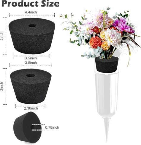 مجموعة من 6 مزهريات رغوية زهرية حامل زهور مقبرة مستديرة كبيرة مقاس 4.4 بوصة مزهرية قبر سوداء مع فتحات صغيرة مقاس 2.36 بوصة ديكورات قبر خارجية قابلة لإعادة الاستخدام مزهريات زهور تذكارية للمقبرة in Kuwait