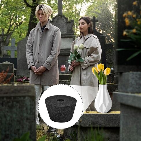 مجموعة من 6 مزهريات رغوية زهرية حامل زهور مقبرة مستديرة كبيرة مقاس 4.4 بوصة مزهرية قبر سوداء مع فتحات صغيرة مقاس 2.36 بوصة ديكورات قبر خارجية قابلة لإعادة الاستخدام مزهريات زهور تذكارية للمقبرة in Kuwait