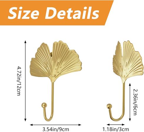 MOROBOR Decorative Iron Hooks, 4 PCS Ginkgo Leaf Maple Leaf Shape Gold Leaf Wall Mounted Hooks Key Holder Hat Hanger for Towel, Coat, Photo Frame, Bag and Umbrella in Saudi Arabia