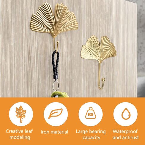 MOROBOR Decorative Iron Hooks, 4 PCS Ginkgo Leaf Maple Leaf Shape Gold Leaf Wall Mounted Hooks Key Holder Hat Hanger for Towel, Coat, Photo Frame, Bag and Umbrella in Saudi Arabia