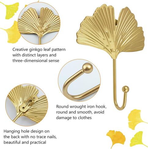 MOROBOR Decorative Iron Hooks, 4 PCS Ginkgo Leaf Maple Leaf Shape Gold Leaf Wall Mounted Hooks Key Holder Hat Hanger for Towel, Coat, Photo Frame, Bag and Umbrella in Saudi Arabia