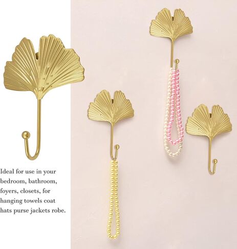 MOROBOR Decorative Iron Hooks, 4 PCS Ginkgo Leaf Maple Leaf Shape Gold Leaf Wall Mounted Hooks Key Holder Hat Hanger for Towel, Coat, Photo Frame, Bag and Umbrella in Saudi Arabia
