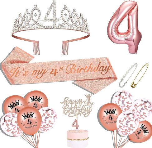 100th Birthday Sash and Tiara for Women, 100th Birthday Sash, 100th Birthday Crown, 100th Birthday Cake Topper, Balloons, Pin and Candle Set, Rose Gold in Saudi Arabia