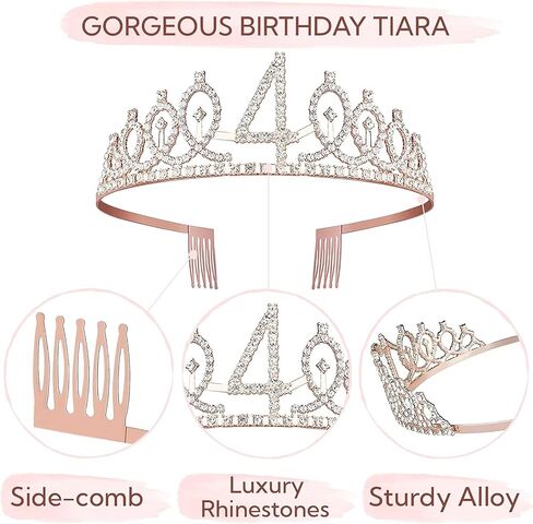 100th Birthday Sash and Tiara for Women, 100th Birthday Sash, 100th Birthday Crown, 100th Birthday Cake Topper, Balloons, Pin and Candle Set, Rose Gold in Saudi Arabia