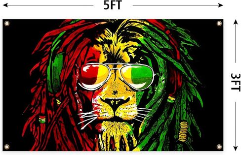 EdWaL Art Color Pattern Lion Reggae Tapestry 3X5 Feet Art Decoration Tapestry Suitable for Home Decoration Bedroom Living Room Outdoor, black in Saudi Arabia