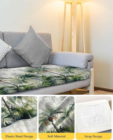 Green Tropical Stretch Couch Sofa Cushion Covers,Sectional/Individual/L/T Shape Sofa Couch Slipcover Furniture Cover Elastic Bottom,Summer Palm Coconut Tree Coconut Plant Beach Watercolor S Size 3-PC in Saudi Arabia