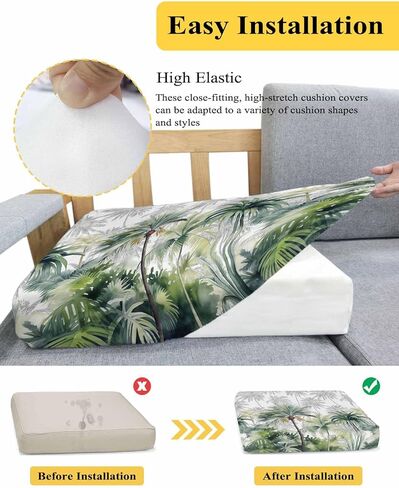 Green Tropical Stretch Couch Sofa Cushion Covers,Sectional/Individual/L/T Shape Sofa Couch Slipcover Furniture Cover Elastic Bottom,Summer Palm Coconut Tree Coconut Plant Beach Watercolor S Size 3-PC in Saudi Arabia