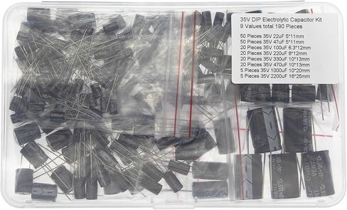 8 Values Total 190 Pieces 35V DIP Electrolytic Capacitor Kit 22uF 47uF 100uF 220uF 330uF 470uF 1000uF 2200uF in Saudi Arabia