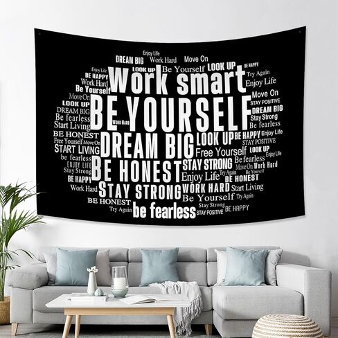 ChloropLastid Inspirational Quotes Tapestry Wall Hanging Black and White Classroom Decor Positive Words Vintage Parchment Bedroom Wall Decor Tapestries for office College Dorm Home 79x59Inch in Kuwait