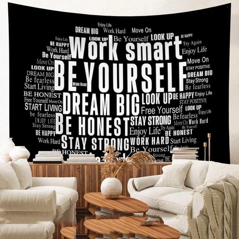 ChloropLastid Inspirational Quotes Tapestry Wall Hanging Black and White Classroom Decor Positive Words Vintage Parchment Bedroom Wall Decor Tapestries for office College Dorm Home 79x59Inch in Kuwait