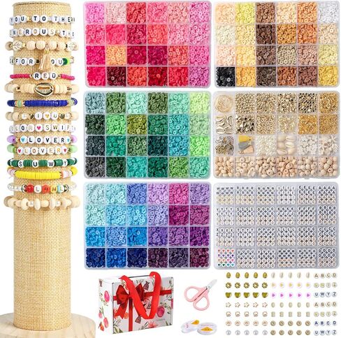 SJZWSD Enhanced 6 Boxes Friendship Bracelet Making kit- 16,000pcs in 6 Boxes, Featuring Clay Beads, Seed Beads, Glass Beads, Plus Letter Beads & Charms - Ideal for Friendship Bracelets in Kuwait