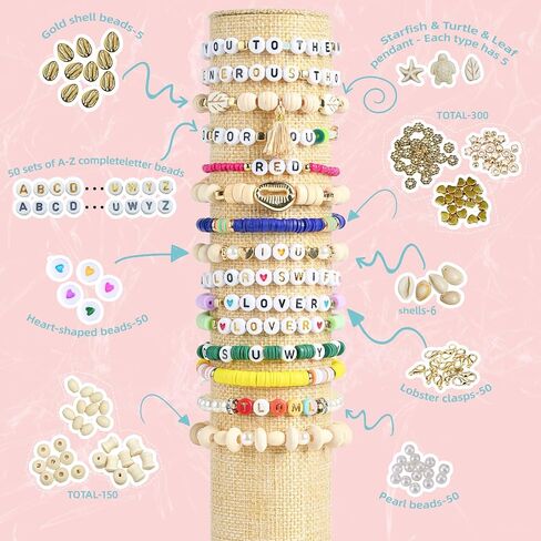 SJZWSD Enhanced 6 Boxes Friendship Bracelet Making kit- 16,000pcs in 6 Boxes, Featuring Clay Beads, Seed Beads, Glass Beads, Plus Letter Beads & Charms - Ideal for Friendship Bracelets in Kuwait