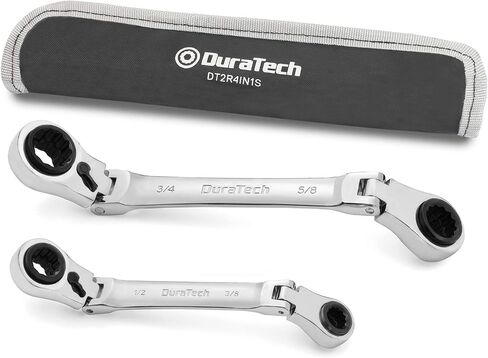 DURATECH 4-in-1 Flex-Head Reversible Ratcheting Box Wrench Set, SAE, 2-Piece, 5/16'' to 3/4'', 12 Point, CR-V, with Rolling Pouch in Saudi Arabia