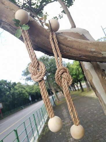 2pcs Magnetic Curtain Tiebacks, Rope Curtain holdbacks, Wood Beads Curtain ties, Outdoor Curtain Tie Backs for Thin or Thick Window Draperies, Blackout Curtains, Decorative Clips for Boho Room Decor in Saudi Arabia