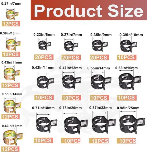 Taiss 121PCS 6-22mm Black Spring Band Hose Clamp Assortment Kits with Swivel Flat Hose Clamp Plier.Low Pressure Air Clip Strap Clamp for Hose Fuel Silicone Vacuum Hose Clamp in Kuwait
