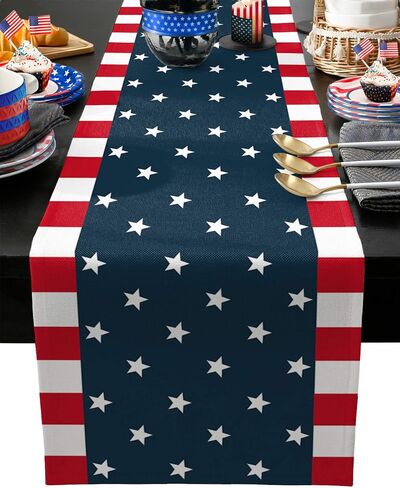 Independence Day 4th of July Table Runner Dresser Scarves,Linen Burlap Table Runners Cloth for Dinner Holiday Party, Kitchen Decor Patriotic American Flag 13x120inch in Saudi Arabia