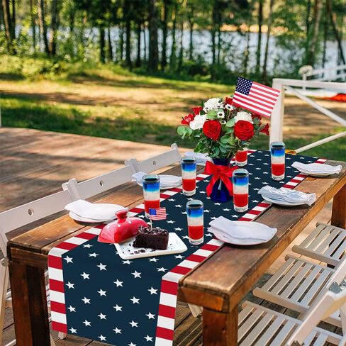Independence Day 4th of July Table Runner Dresser Scarves,Linen Burlap Table Runners Cloth for Dinner Holiday Party, Kitchen Decor Patriotic American Flag 13x120inch in Saudi Arabia