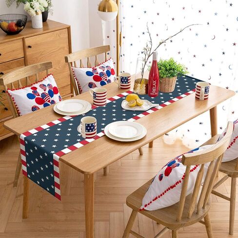 Independence Day 4th of July Table Runner Dresser Scarves,Linen Burlap Table Runners Cloth for Dinner Holiday Party, Kitchen Decor Patriotic American Flag 13x120inch in Saudi Arabia